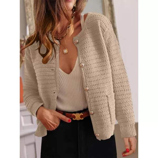 imageANRABESS Womens Cardigan Sweaters 2023 Fall Open Front Long Sleeve Button Down Chunky Knit Cropped Cardigans with PocketsKhaki