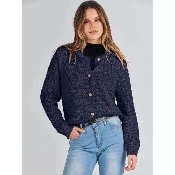 imageANRABESS Womens Cardigan Sweaters 2023 Fall Open Front Long Sleeve Button Down Chunky Knit Cropped Cardigans with PocketsNavy Blue