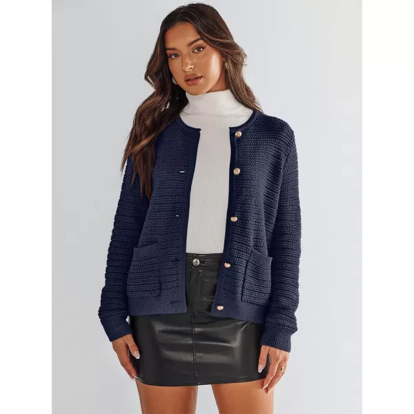 imageANRABESS Womens Cardigan Sweaters 2023 Fall Open Front Long Sleeve Button Down Chunky Knit Cropped Cardigans with PocketsNavy Blue