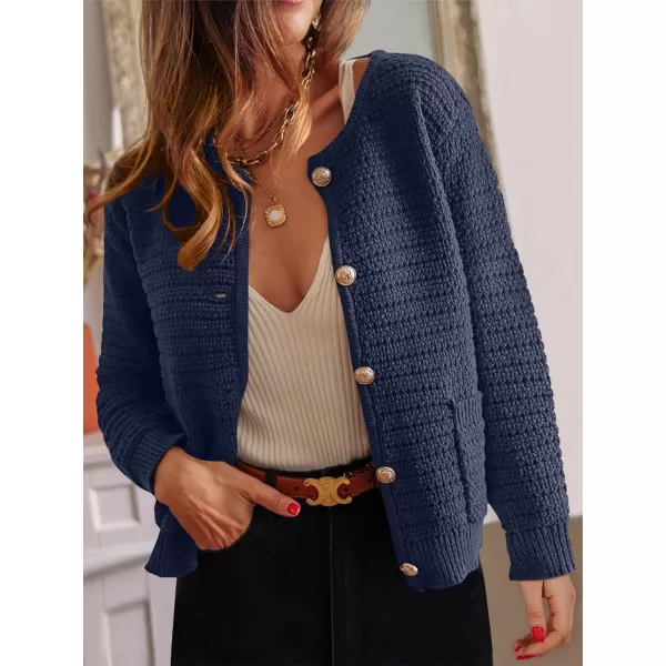 imageANRABESS Womens Cardigan Sweaters 2023 Fall Open Front Long Sleeve Button Down Chunky Knit Cropped Cardigans with PocketsNavy Blue