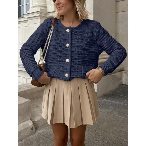 imageANRABESS Womens Cardigan Sweaters 2023 Fall Open Front Long Sleeve Button Down Chunky Knit Cropped Cardigans with PocketsNavy Blue