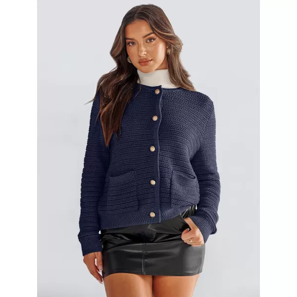 imageANRABESS Womens Cardigan Sweaters 2023 Fall Open Front Long Sleeve Button Down Chunky Knit Cropped Cardigans with PocketsNavy Blue