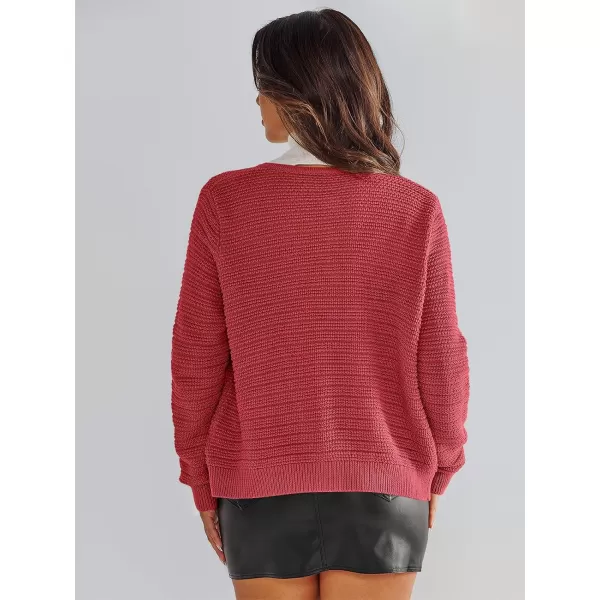 imageANRABESS Womens Cardigan Sweaters 2023 Fall Open Front Long Sleeve Button Down Chunky Knit Cropped Cardigans with PocketsRed