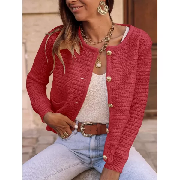 imageANRABESS Womens Cardigan Sweaters 2023 Fall Open Front Long Sleeve Button Down Chunky Knit Cropped Cardigans with PocketsRed