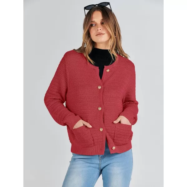 imageANRABESS Womens Cardigan Sweaters 2023 Fall Open Front Long Sleeve Button Down Chunky Knit Cropped Cardigans with PocketsRed