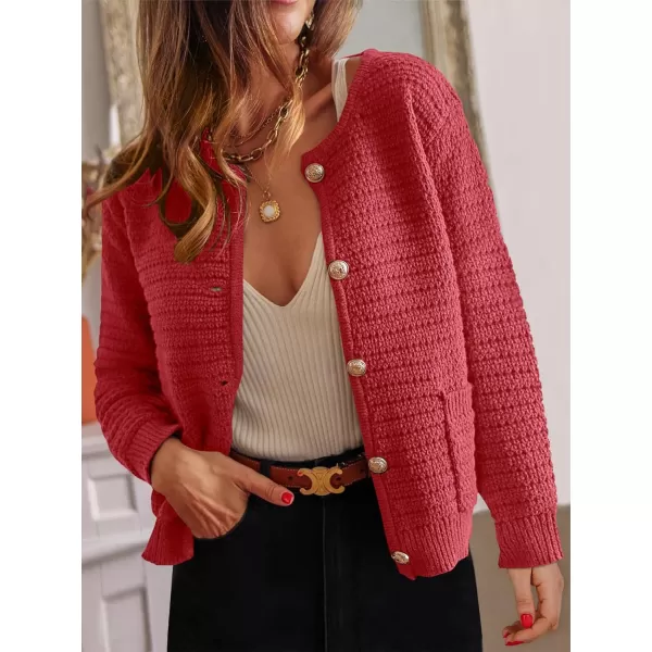 imageANRABESS Womens Cardigan Sweaters 2023 Fall Open Front Long Sleeve Button Down Chunky Knit Cropped Cardigans with PocketsRed