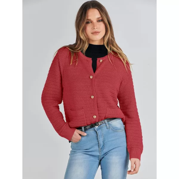 imageANRABESS Womens Cardigan Sweaters 2023 Fall Open Front Long Sleeve Button Down Chunky Knit Cropped Cardigans with PocketsRed