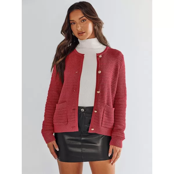 imageANRABESS Womens Cardigan Sweaters 2023 Fall Open Front Long Sleeve Button Down Chunky Knit Cropped Cardigans with PocketsRed