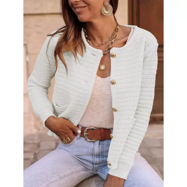 imageANRABESS Womens Cardigan Sweaters 2023 Fall Open Front Long Sleeve Button Down Chunky Knit Cropped Cardigans with PocketsWhite