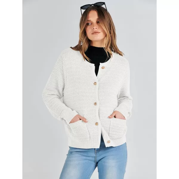 imageANRABESS Womens Cardigan Sweaters 2023 Fall Open Front Long Sleeve Button Down Chunky Knit Cropped Cardigans with PocketsWhite