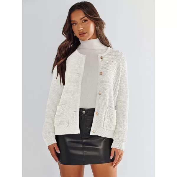 imageANRABESS Womens Cardigan Sweaters 2023 Fall Open Front Long Sleeve Button Down Chunky Knit Cropped Cardigans with PocketsWhite