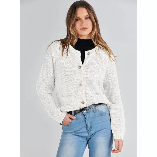 imageANRABESS Womens Cardigan Sweaters 2023 Fall Open Front Long Sleeve Button Down Chunky Knit Cropped Cardigans with PocketsWhite