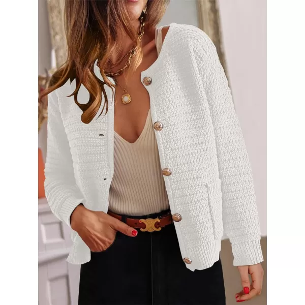 imageANRABESS Womens Cardigan Sweaters 2023 Fall Open Front Long Sleeve Button Down Chunky Knit Cropped Cardigans with PocketsWhite