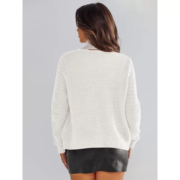 imageANRABESS Womens Cardigan Sweaters 2023 Fall Open Front Long Sleeve Button Down Chunky Knit Cropped Cardigans with PocketsWhite