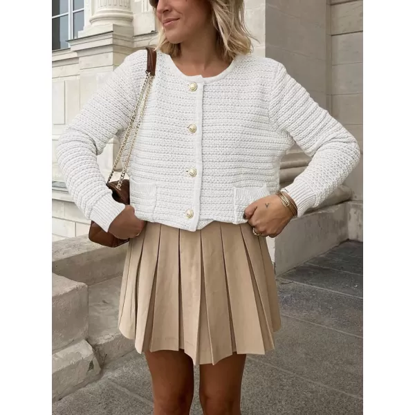 imageANRABESS Womens Cardigan Sweaters 2023 Fall Open Front Long Sleeve Button Down Chunky Knit Cropped Cardigans with PocketsWhite