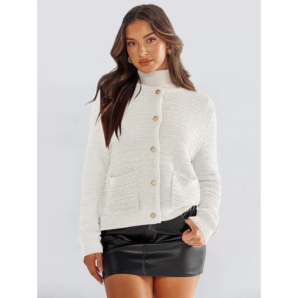 imageANRABESS Womens Cardigan Sweaters 2023 Fall Open Front Long Sleeve Button Down Chunky Knit Cropped Cardigans with PocketsWhite