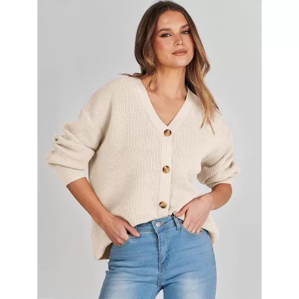 imageANRABESS Womens Cardigan Sweaters 2023 Fall Oversized Open Front Button V Neck Lightweight Cardigans Knit OuterwearBeige