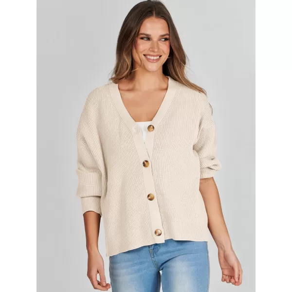 imageANRABESS Womens Cardigan Sweaters 2023 Fall Oversized Open Front Button V Neck Lightweight Cardigans Knit OuterwearBeige