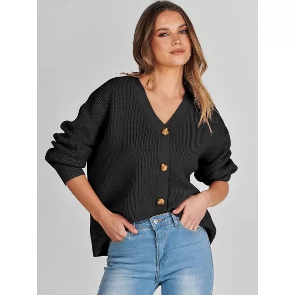 imageANRABESS Womens Cardigan Sweaters 2023 Fall Oversized Open Front Button V Neck Lightweight Cardigans Knit OuterwearBlack