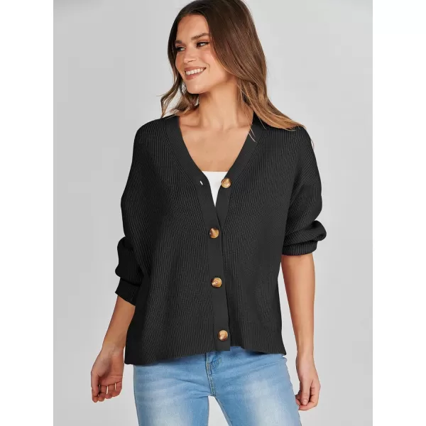 imageANRABESS Womens Cardigan Sweaters 2023 Fall Oversized Open Front Button V Neck Lightweight Cardigans Knit OuterwearBlack
