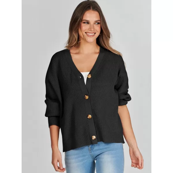 imageANRABESS Womens Cardigan Sweaters 2023 Fall Oversized Open Front Button V Neck Lightweight Cardigans Knit OuterwearBlack