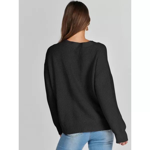 imageANRABESS Womens Cardigan Sweaters 2023 Fall Oversized Open Front Button V Neck Lightweight Cardigans Knit OuterwearBlack