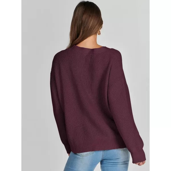imageANRABESS Womens Cardigan Sweaters 2023 Fall Oversized Open Front Button V Neck Lightweight Cardigans Knit OuterwearBurgundy