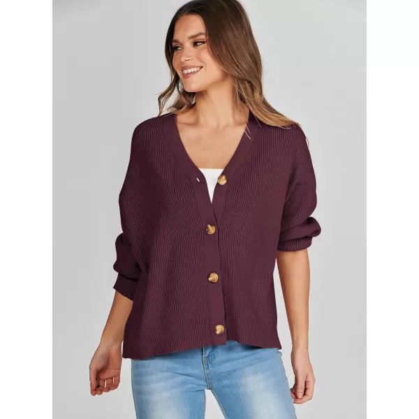 imageANRABESS Womens Cardigan Sweaters 2023 Fall Oversized Open Front Button V Neck Lightweight Cardigans Knit OuterwearBurgundy