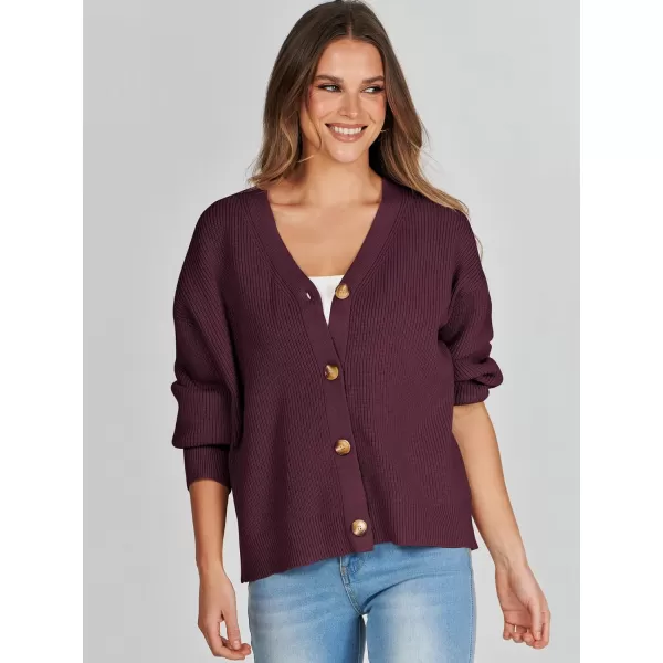 imageANRABESS Womens Cardigan Sweaters 2023 Fall Oversized Open Front Button V Neck Lightweight Cardigans Knit OuterwearBurgundy