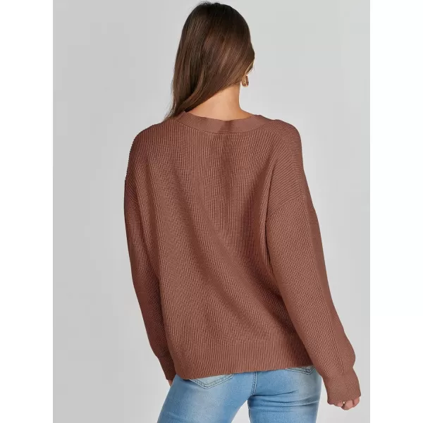 imageANRABESS Womens Cardigan Sweaters 2023 Fall Oversized Open Front Button V Neck Lightweight Cardigans Knit OuterwearCoffee