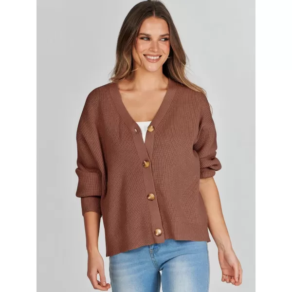 imageANRABESS Womens Cardigan Sweaters 2023 Fall Oversized Open Front Button V Neck Lightweight Cardigans Knit OuterwearCoffee