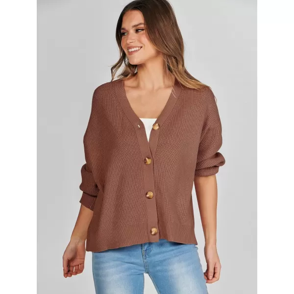 imageANRABESS Womens Cardigan Sweaters 2023 Fall Oversized Open Front Button V Neck Lightweight Cardigans Knit OuterwearCoffee