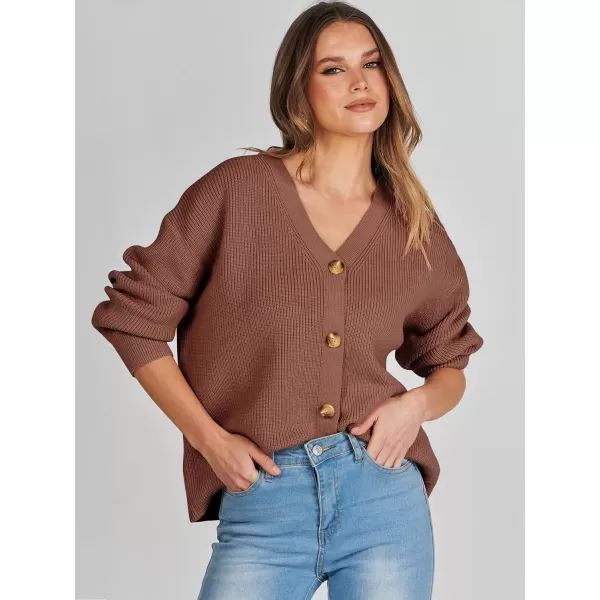 imageANRABESS Womens Cardigan Sweaters 2023 Fall Oversized Open Front Button V Neck Lightweight Cardigans Knit OuterwearCoffee