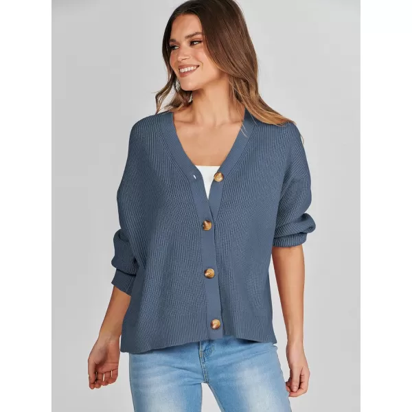 imageANRABESS Womens Cardigan Sweaters 2023 Fall Oversized Open Front Button V Neck Lightweight Cardigans Knit OuterwearDusty Blue