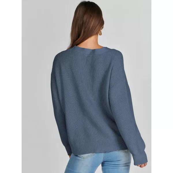 imageANRABESS Womens Cardigan Sweaters 2023 Fall Oversized Open Front Button V Neck Lightweight Cardigans Knit OuterwearDusty Blue
