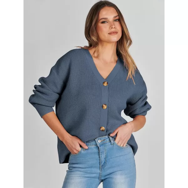 imageANRABESS Womens Cardigan Sweaters 2023 Fall Oversized Open Front Button V Neck Lightweight Cardigans Knit OuterwearDusty Blue