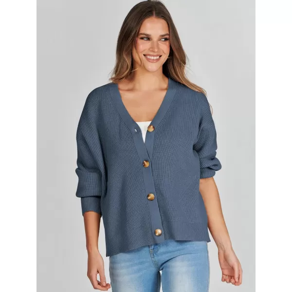 imageANRABESS Womens Cardigan Sweaters 2023 Fall Oversized Open Front Button V Neck Lightweight Cardigans Knit OuterwearDusty Blue