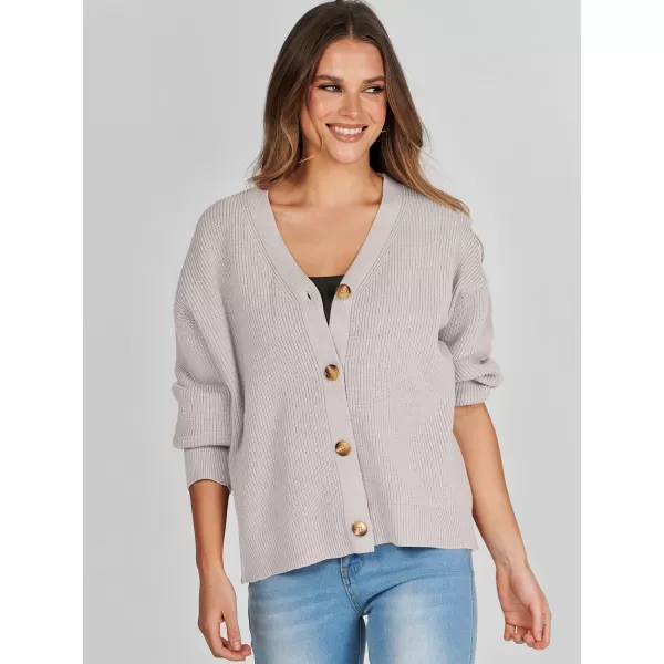 imageANRABESS Womens Cardigan Sweaters 2023 Fall Oversized Open Front Button V Neck Lightweight Cardigans Knit OuterwearGray