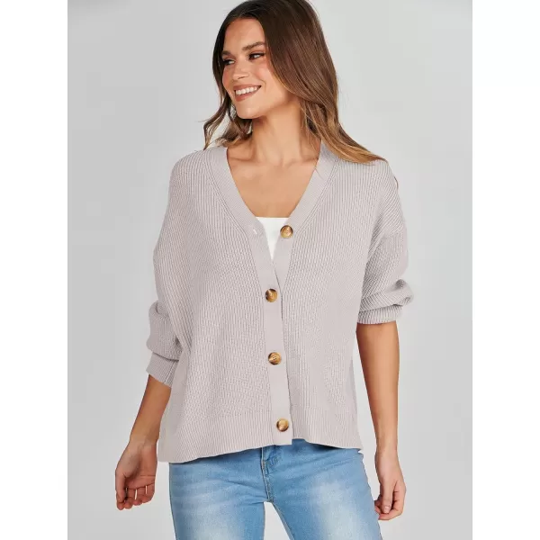 imageANRABESS Womens Cardigan Sweaters 2023 Fall Oversized Open Front Button V Neck Lightweight Cardigans Knit OuterwearGray