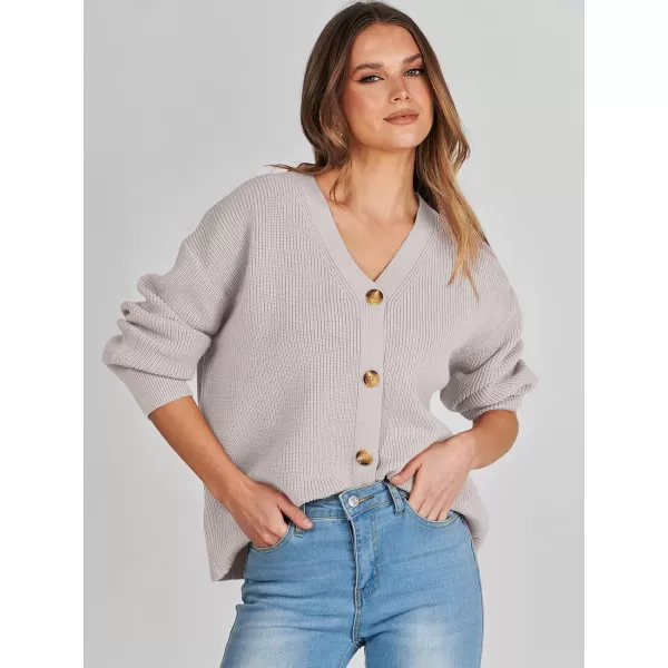 imageANRABESS Womens Cardigan Sweaters 2023 Fall Oversized Open Front Button V Neck Lightweight Cardigans Knit OuterwearGray