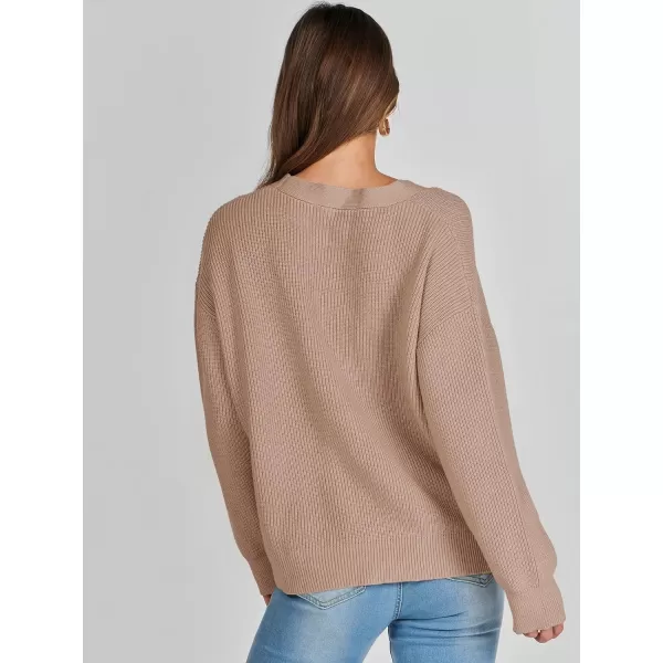 imageANRABESS Womens Cardigan Sweaters 2023 Fall Oversized Open Front Button V Neck Lightweight Cardigans Knit OuterwearKhaki