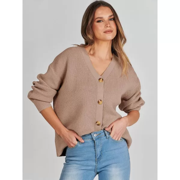 imageANRABESS Womens Cardigan Sweaters 2023 Fall Oversized Open Front Button V Neck Lightweight Cardigans Knit OuterwearKhaki