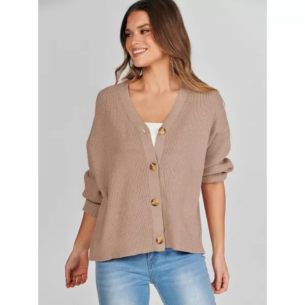 imageANRABESS Womens Cardigan Sweaters 2023 Fall Oversized Open Front Button V Neck Lightweight Cardigans Knit OuterwearKhaki