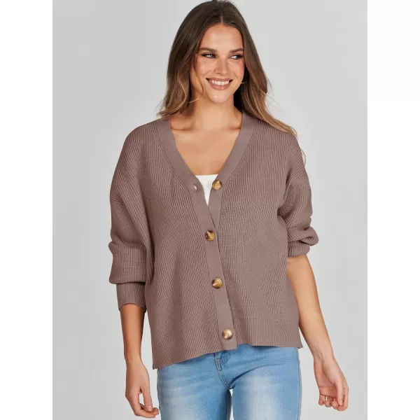imageANRABESS Womens Cardigan Sweaters 2023 Fall Oversized Open Front Button V Neck Lightweight Cardigans Knit OuterwearNutmeg