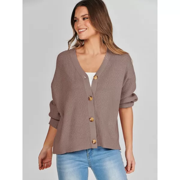 imageANRABESS Womens Cardigan Sweaters 2023 Fall Oversized Open Front Button V Neck Lightweight Cardigans Knit OuterwearNutmeg