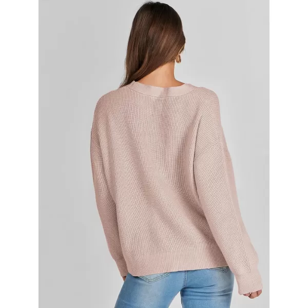 imageANRABESS Womens Cardigan Sweaters 2023 Fall Oversized Open Front Button V Neck Lightweight Cardigans Knit OuterwearPink