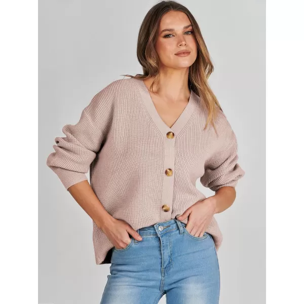 imageANRABESS Womens Cardigan Sweaters 2023 Fall Oversized Open Front Button V Neck Lightweight Cardigans Knit OuterwearPink