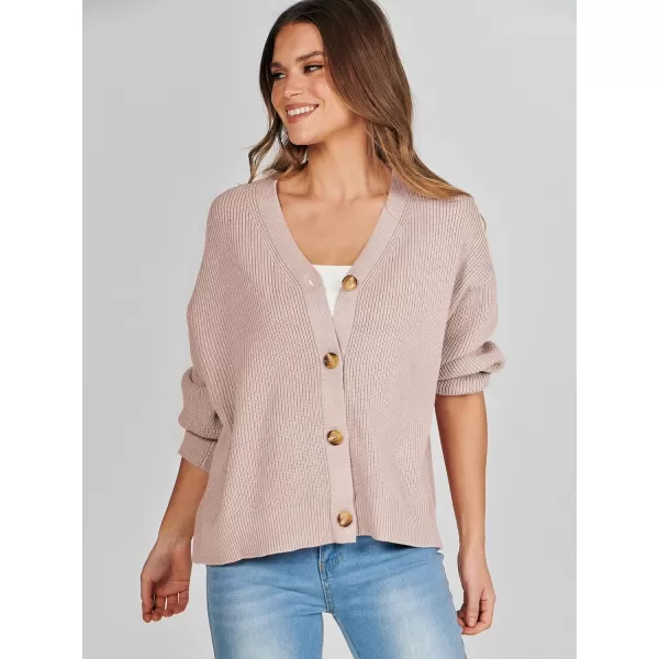 imageANRABESS Womens Cardigan Sweaters 2023 Fall Oversized Open Front Button V Neck Lightweight Cardigans Knit OuterwearPink