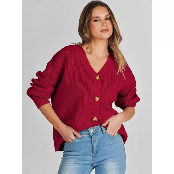 imageANRABESS Womens Cardigan Sweaters 2023 Fall Oversized Open Front Button V Neck Lightweight Cardigans Knit OuterwearRed