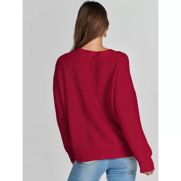 imageANRABESS Womens Cardigan Sweaters 2023 Fall Oversized Open Front Button V Neck Lightweight Cardigans Knit OuterwearRed